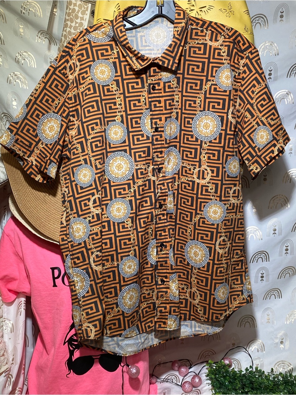 LAGOS Orange and Black Geometric Print Shirt